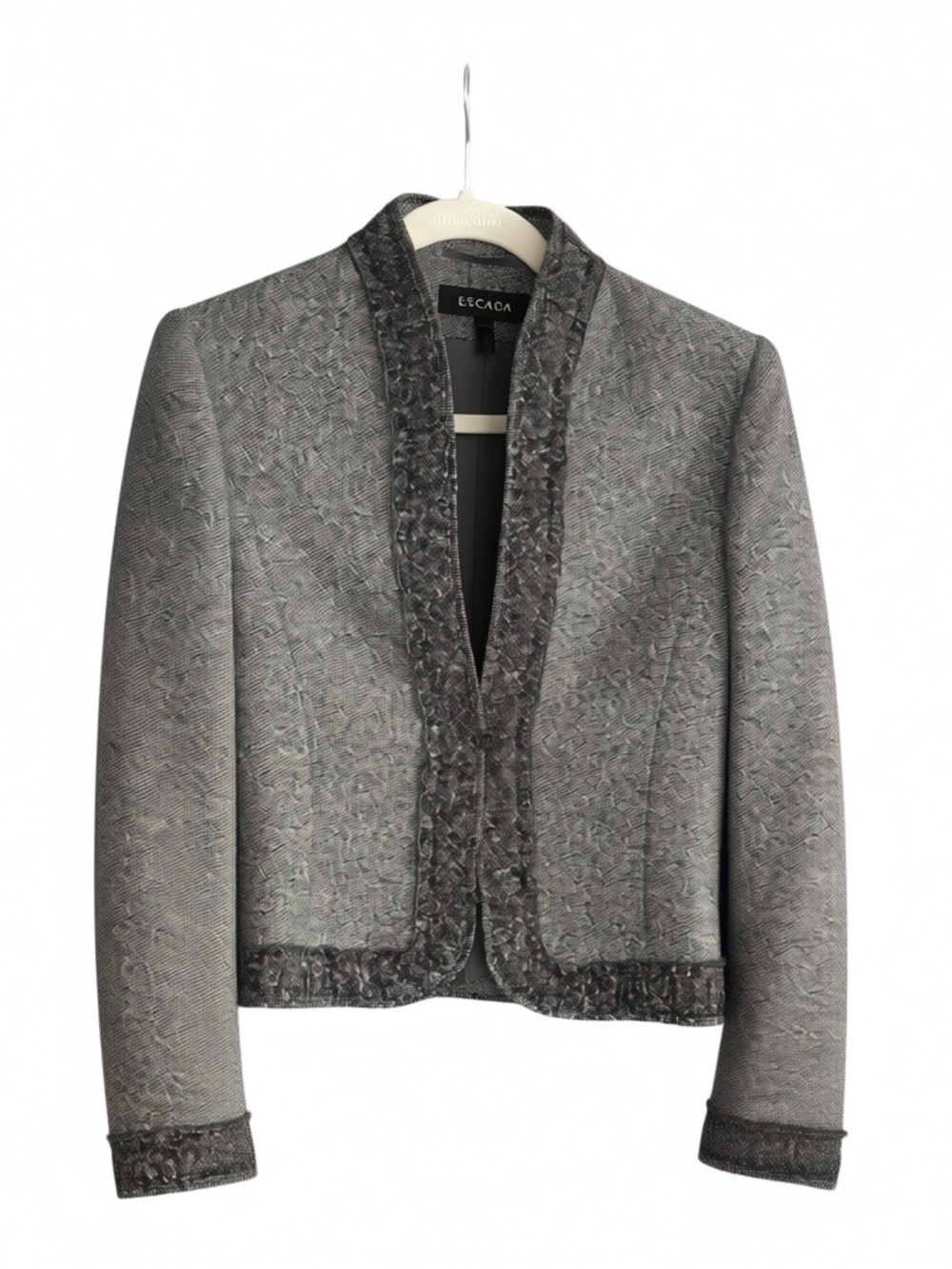 Escada Silver-Gray Textured Open-Front Blazer